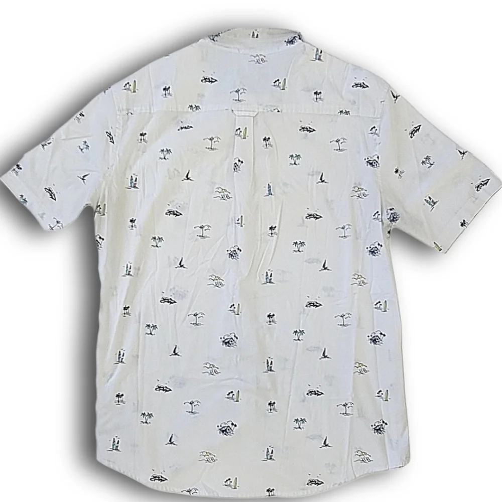 Chaps Mens' XL Tropical Short Sleeve Button Down Shirt Palm Tree Sailboat Print - Picture 3 of 6